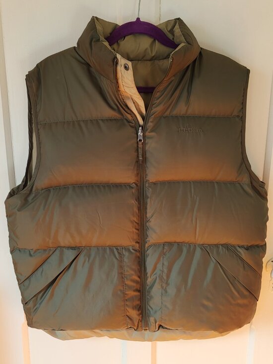 L.L. Bean Reversible Down Puffer Vest Army green Large Goose Down - Picture 2 of 16